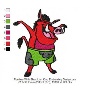 Pumbaa With Short Lion King Embroidery Design